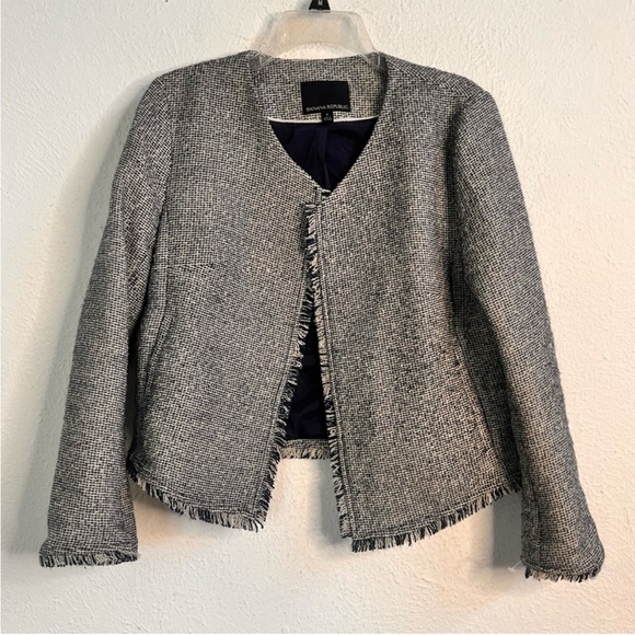 Banana Republic blue silver thread tweed fringe blazer - Picture 1 of 6
